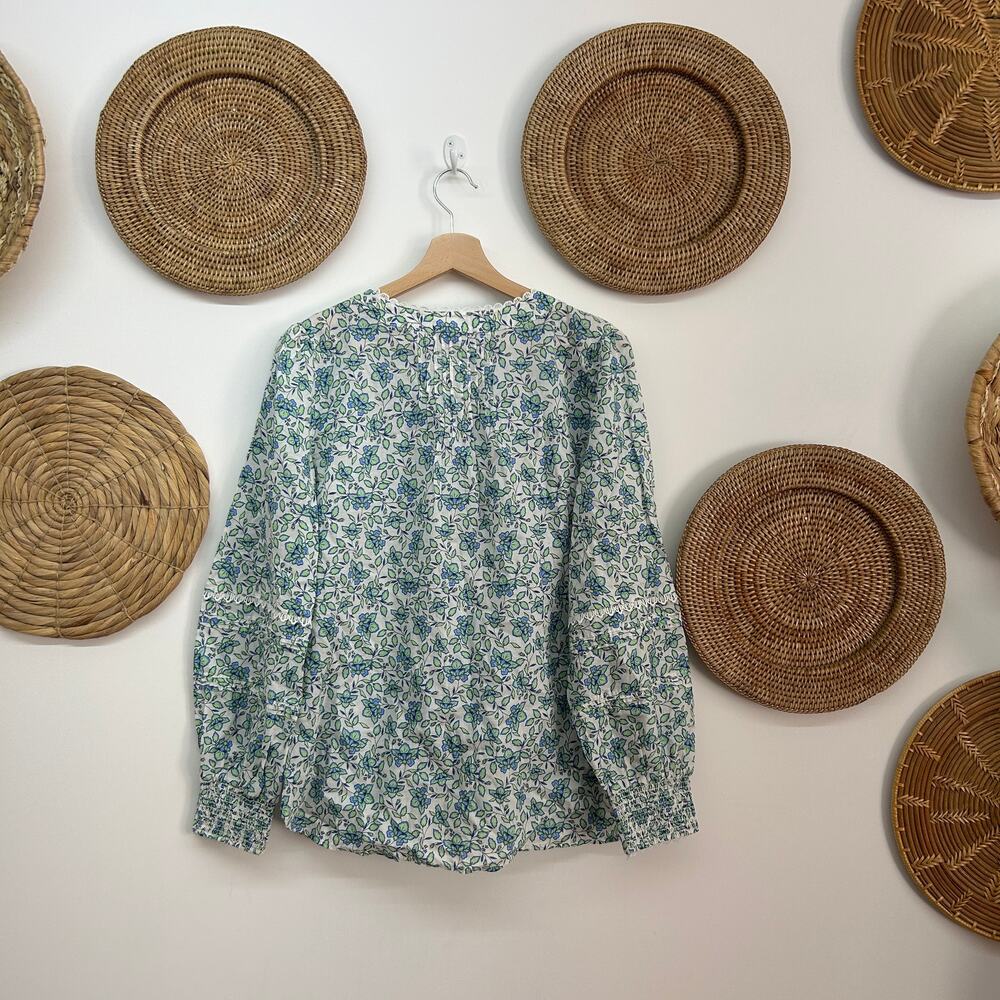 NEW Talbots Flower Floral Button Up Ruffle Lace Long Sleeve Blouse Top Large - Picture 2 of 8